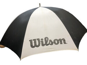 Vintage Wilson Umbrella Glass Shaft Black White Colorblock Tennis Storm